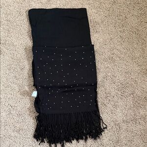 White House Black Market Black Scarf with Fringe and Dots